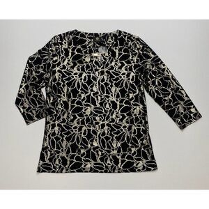 JM‎ Collection Blouse Top XS Black Gold Women's Metallic Embroidered NEW